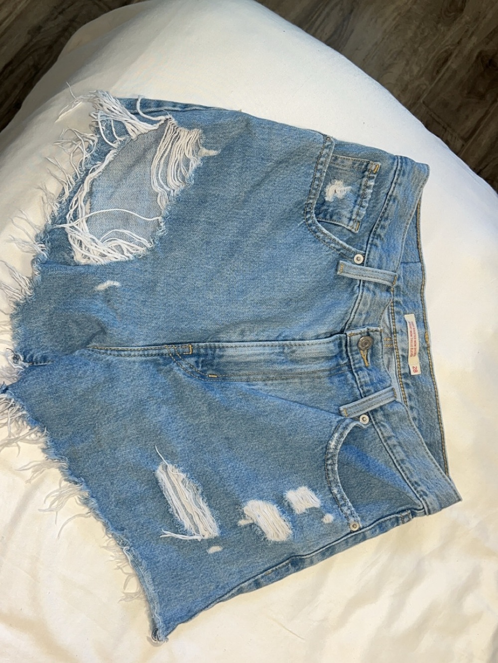 Levi's Light Blue Distressed Frayed Hem Denim Shorts